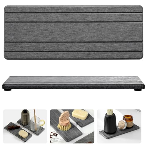 2PCS Diatomite Quick Stone Drying Tray Mat For Bathroom & Kitchen Counter (2pack-9"x 3.5" - Dark Gray)