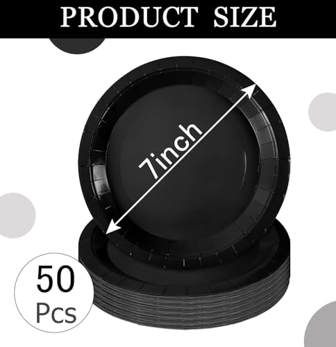 50 PCS Black Paper Plates (Black / 7 INCH)