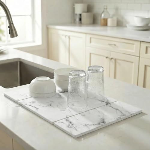 Large Stone Drying Mat for Kitchen Counter (White / 24" x 16")