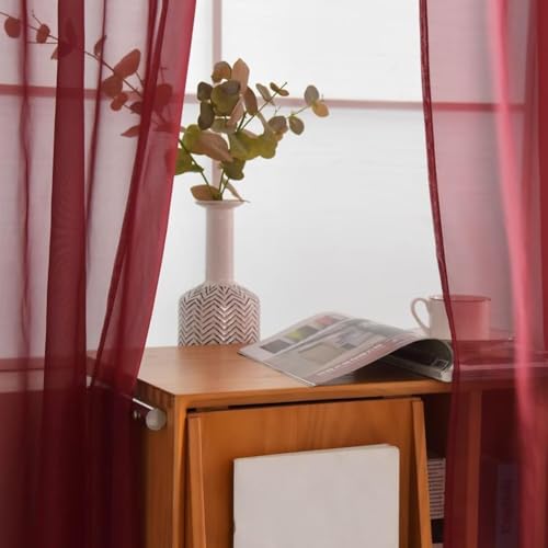 Burgundy Sheer Curtains 4 Panels Rod Pocket Semi (Burgundy / 52"W x 90"L (Pack of 4))