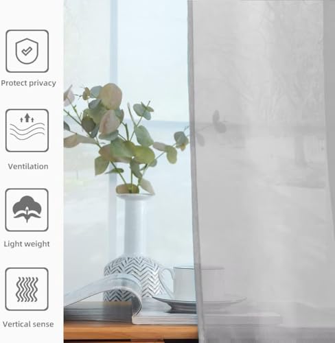 Solid Sheer Rod Pocket Curtain Voile Draperies 2 Panels White Beige Black Grey Ivory 52 Inch Width 90 Inch Long 1 Pair for Kitchen Bedroom Children Living Room Yard (Silver Grey / 52"W x 90"L (Pack of 2))