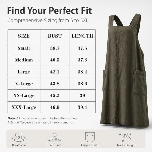 Cross Back Linen Cotton Apron with Pockets (3X-Large / Red)