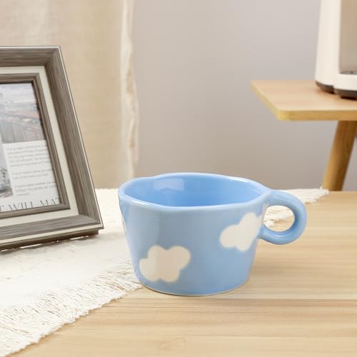 6.5oz Hand Printed Mini Ceramic Mug (Blue Sky and White Clouds)