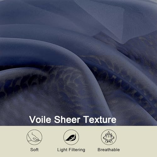 Navy Blue Sheer Curtains for Bedroom Living Room 96 Inches Long 2 Panels (Navy Blue / 42"W x 96"L (Pack of 2))