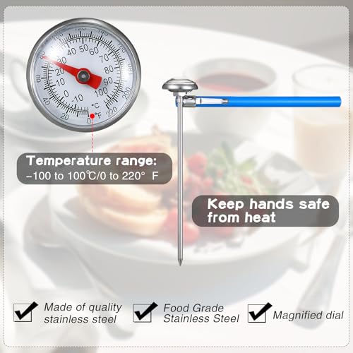 6 Pcs Stainless Steel Kitchen Dial Thermometer 5" (blue)