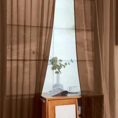 Solid Sheer Rod Pocket Curtain Voile Draperies 2 Panels White Beige Black Ivory Coffee 22 Inch Width 40 Inch Long 1 Pair for Kitchen Bedroom Children Living Room Yard (Brown / 22"W x 40"L (Pack of 2))
