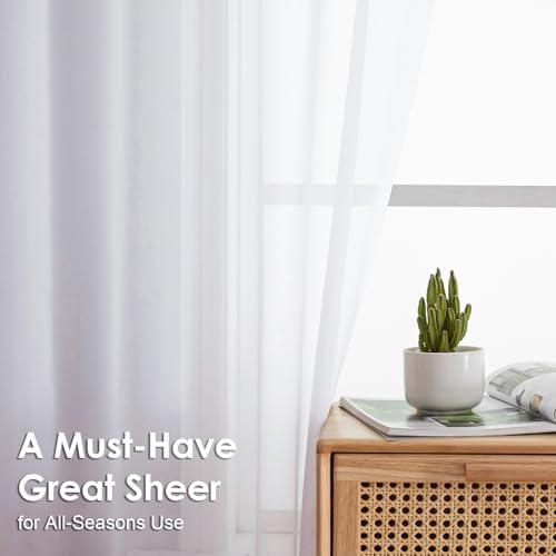Sheer White Curtains 108" Inch Length 2 Panels Set (White / 42"W x 108"L (Pack of 2))