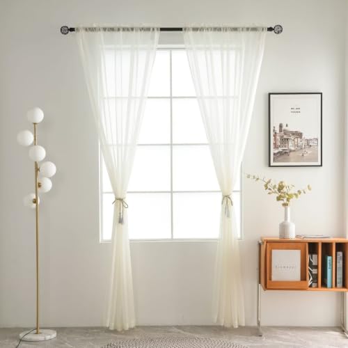 Sheer Voile Curtains for Living Room 63 Inch Long 2 Panels (Ivory / 70"W x 63"L (Pack of 2))