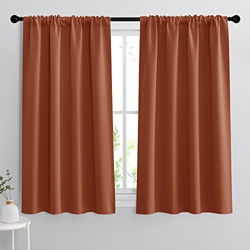 Small Window Curtains 45 inches Length for Kitchen Cafe Bathroom (Burnt Orange / 42"W x 45"L (Pack of 2))