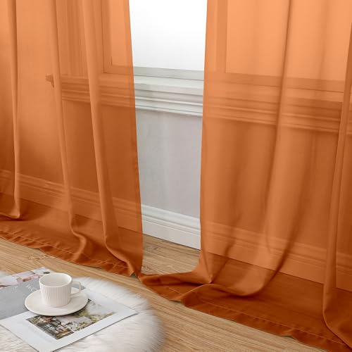 Orange Sheer Curtains 63 Inch Length 2 Panels Set (40"W x 63"L (Pack of 2) / Orange)