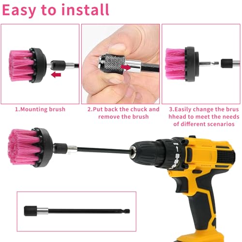 8 Pcs Drill Brush Attachment Set (Pink)