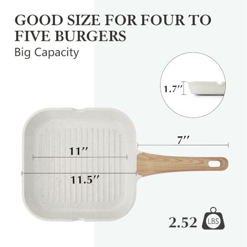 Nonstick Ceramic Grill Pan for Stove Tops (White Ceramic / 11 Inch)