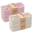 2 Pack Stackable Bento Box Japanese Lunch Box Kit with Spoon & Fork (Pink/Beige / 2 pack)