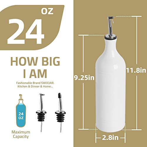 Sweejar Large Ceramic Olive Oil Dispenser Bottle (24 oz, Set of 1 / Teal Green)
