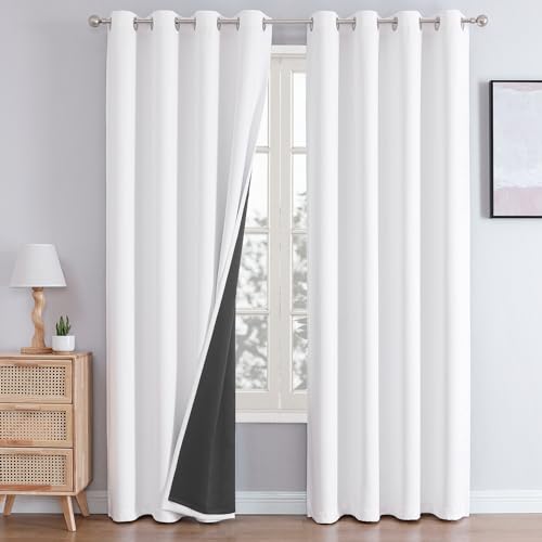 White 100% Blackout Curtains for Bedroom 80 Inches Long 2 Panels (52"W x 80"L (Pack of 2) / White)