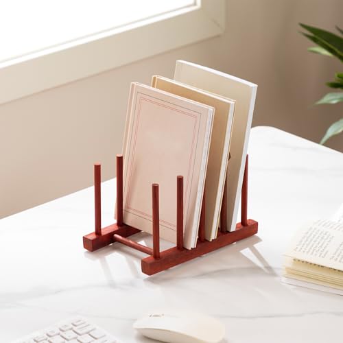 4 Packs Rosewood Wooden Dish Drying Rack Plate Organizer for Cabinet (Rosewood 4 Slots 4pcs)