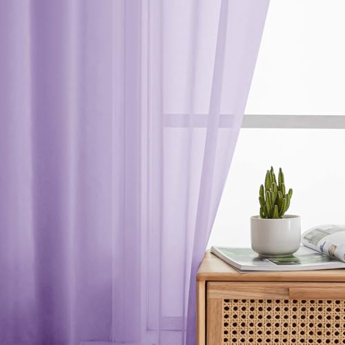 Lavender Sheer Curtain for Bedroom Living Room 72 Inches Long 2 Panels Set (Lavender / 42"W x 72"L (Pack of 2))