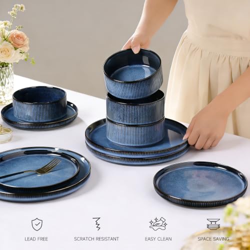 Stoneware Dinnerware Sets for 4 (Midnight Blue / 4-Set(12pcs))