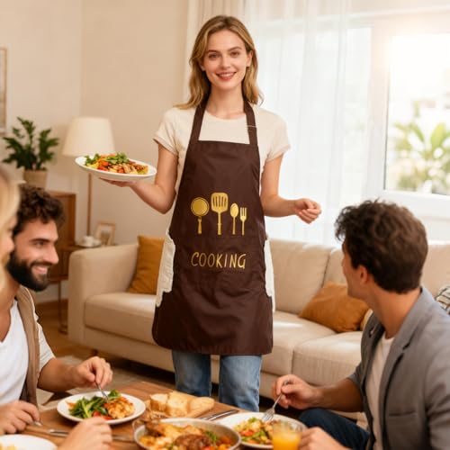Women Kitchen Apron with Hand Wipe Pockets (4pack)