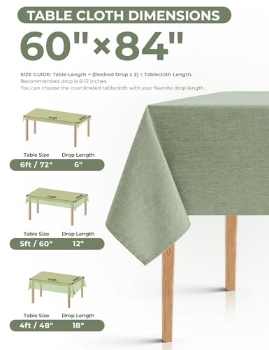Faux Linen Sage Green Table Cloths for 4 Ft Rectangle Tables (Sage Green / 84" x 60"-6 Pack)