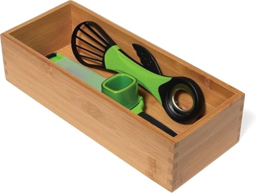 Bamboo Utensil Holder Storage Box for Cooking Tools (5" x 12" x 3")