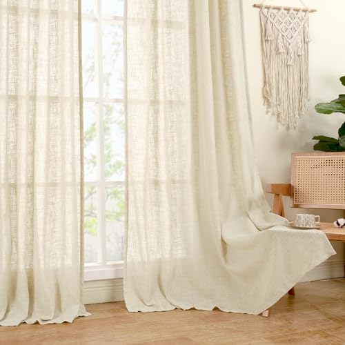 Semi Sheer Linen Curtains 95 inch Length for Living Room 2 Panels (52"W x 95"L (Pack of 2) / Beige)
