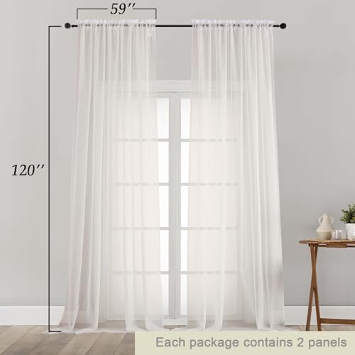 Extra Long Sheer Ivory Curtains for Bedroom Living Room 120 Inches Long 2 Panels Set (Ivory / 59"W x 120"L (Pack of 2))