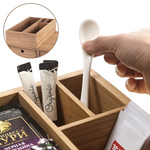 Wooden Coffee Station Organizer with Drawers (Dark Brown)