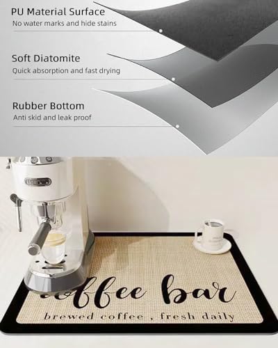 Coffee Mat 16"x24" Coffee Bar Mat Rubber Backed Bar Accessories Super Absorbent Dish Drying Mats for Kitchen Counter (23.6" x 15.7")