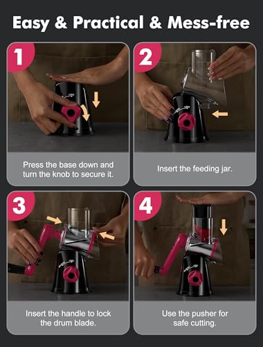 Cheese Grater Hand Crank (Black+Rosy / 3 Blades)