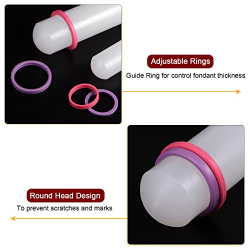 Fondant Rolling Pin 20 Inch x 1.38 Inch Adjustable Guide Rings Non (20 Inch x 1.38 Inch)