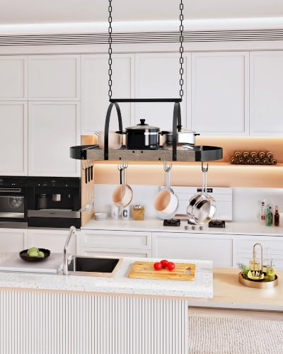 Hanging Pot Rack (Greige and Black / 31.5''L x 15.7''W x 13''H)
