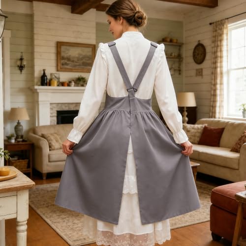 Cotton Linen Apron with Pockets (Grey)