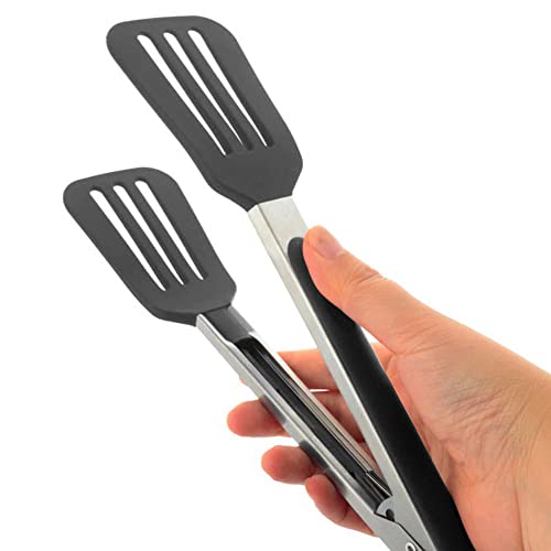 2 Pack Stainless Steel Silicone Cooking & Serving Tongs (7 & 9 inch / Black)