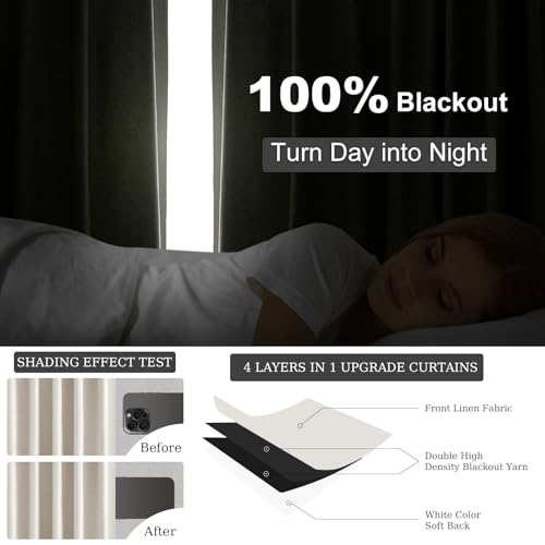 Blackout Curtains 70 Inch Length Wide Linen Black Out Curtain for Living Room Natural Birch Thick Linen Texture Thermal Sound Proof Noise Reducing Heavy Large Window Drapes (Birch / 70"W x 102"L (Pack of 2))