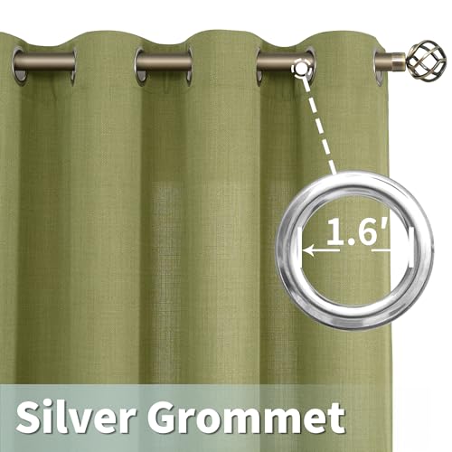 102 Inch Natural Faux Linen Curtains for Bedroom Living Room 2 Panels (52"W x 102"L (Pack of 2) / Silver Grommet-moss Green)