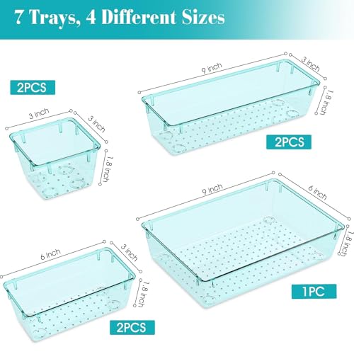 7 PCS Plastic Drawer Organizers Set (Sea Blue / 7 PCS)