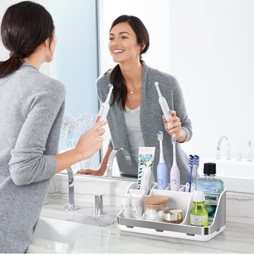 Toothbrush Holders for Bathrooms Countertop Organizer (Silver)