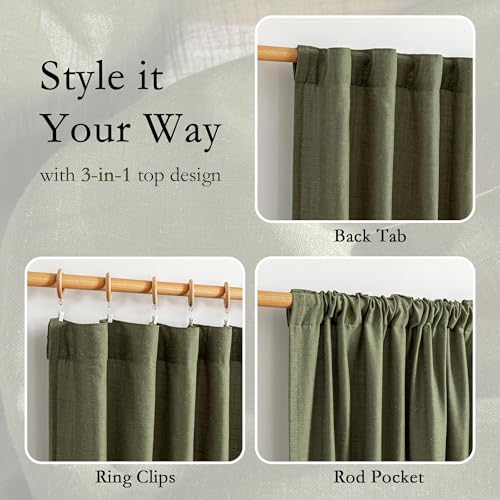 96 Inches Semi Sheer Sliding Door Curtains Farmhouse Light Filtering Window Curtain Drapes for Patio Living Room (50"W x 96"L (Pack of 2) / Olive Green-new)