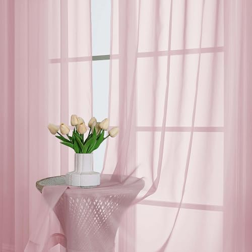 Blush Pink Sheer Curtains 84 Inches Long 2 Panels (Blush Pink / 59"W x 84"L (Pack of 2))