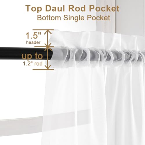 White Sheer Curtains 54 Inch Long 2 Panels (White / 59"W x 54"L (Pack of 2))