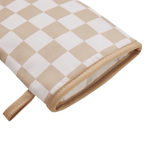Beige Checkered Mini Oven Mitts Heat Resistant (Beige)