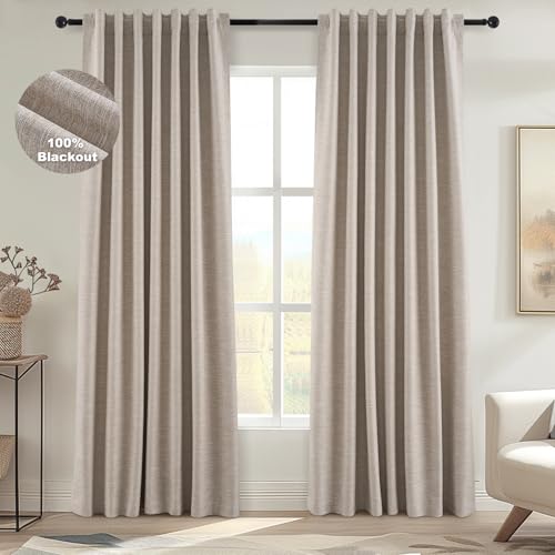 100 Inch Long Blackout Country Curtains for Bedroom 2 Panels Set (Linen / 52"W x 100"L (Pack of 2))