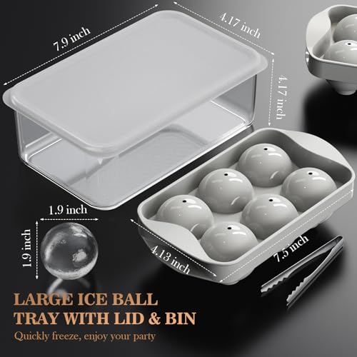 Whiskey Ice Cubes Mold 2 Pack (1.9"-12 Ice Ball-Light Gray)