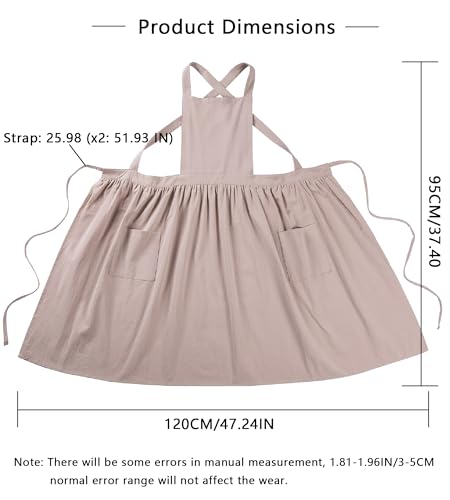 Cotton Linen Pinafore Apron Dress for Women with Pockets Chef Aprons Cross Back Apron for Kitchen Baking Painting (Green)