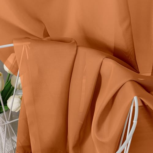 Orange Sheer Curtains 63 Inch Length 2 Panels Set (40"W x 63"L (Pack of 2) / Orange)