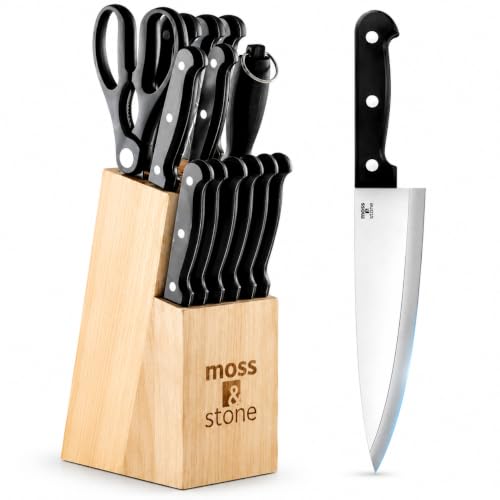 14 Pcs Kitchen Knife Set with Block (14 Pcs / Black)