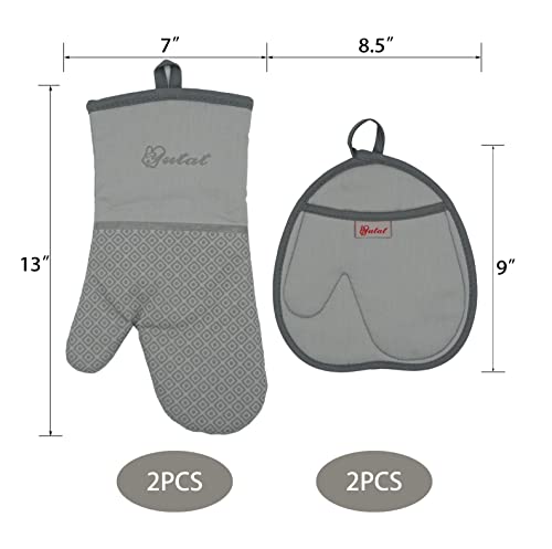 Oven Mitts Oven Mitts and Pot Holders Sets Made of Non (4PCS-13"L x 7"w/Light Grey-HeartSet)