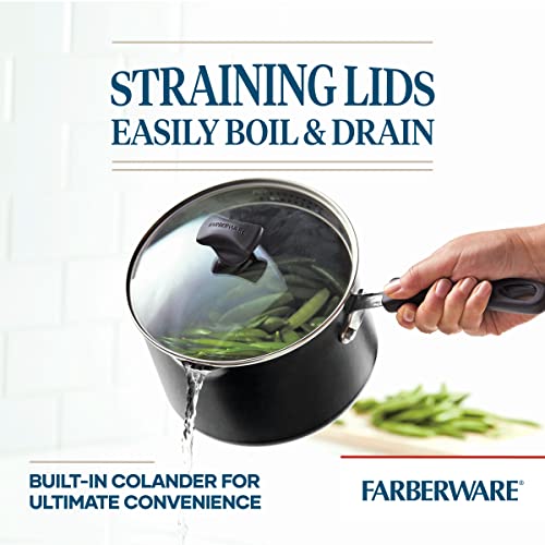 Cookstart DiamondMax Nonstick Straining Saucepan (Black / 3 Quarts)