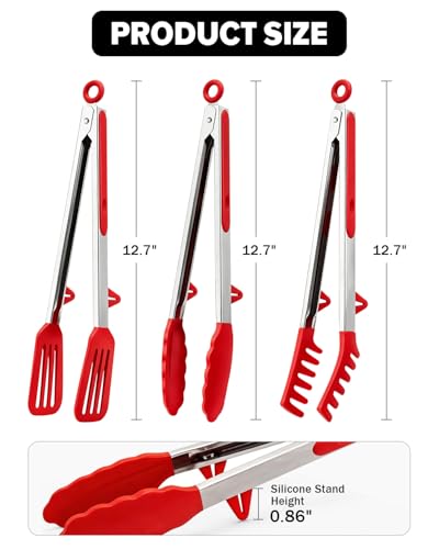 Kitchen Tongs for Cooking (Red / 12 inch)